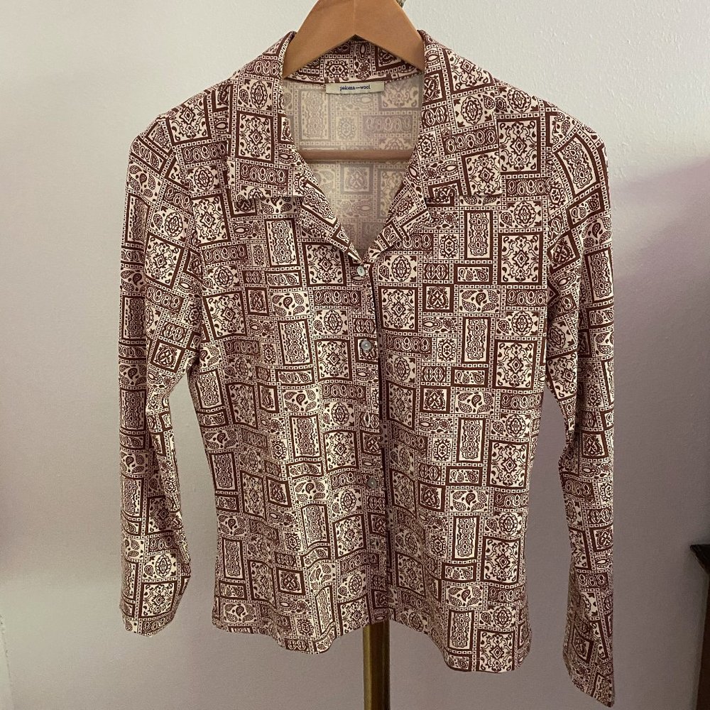 Paloma Wool Brown Patterned Button Down Shirt - image 1